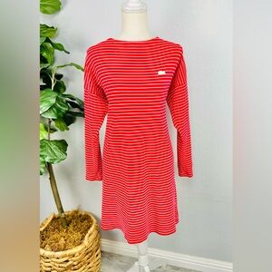 Women’s Lacoste Red Striped Long Sleeve Shift Shirt Dress size 38 Medium